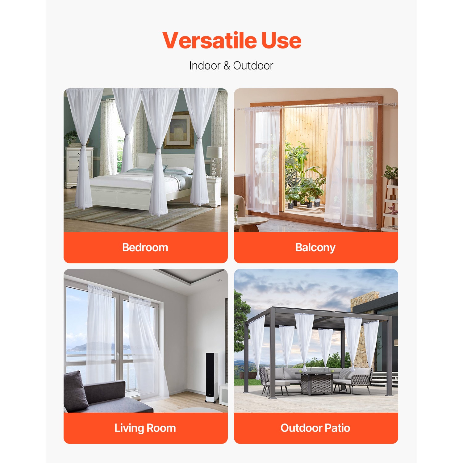 Sheer Window Curtains - Lightweight Polyester Drapes With Rod Pocket_voghion.com